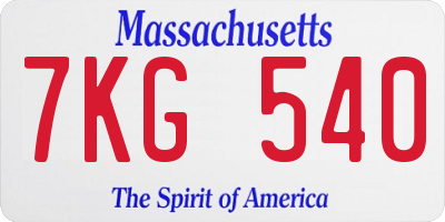 MA license plate 7KG540