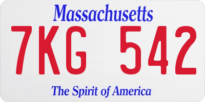 MA license plate 7KG542