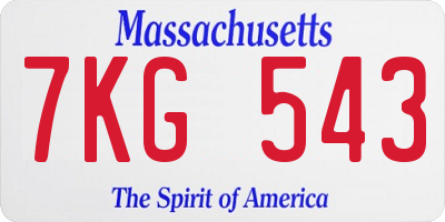 MA license plate 7KG543