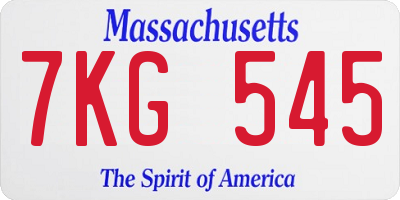 MA license plate 7KG545