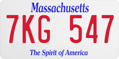 MA license plate 7KG547