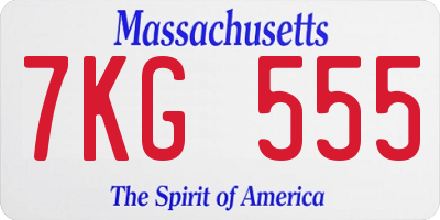 MA license plate 7KG555