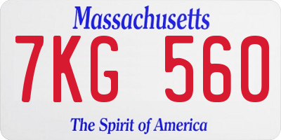 MA license plate 7KG560