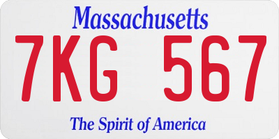 MA license plate 7KG567