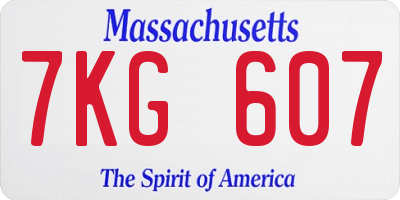 MA license plate 7KG607