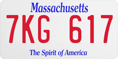 MA license plate 7KG617