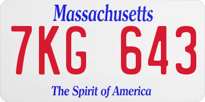 MA license plate 7KG643