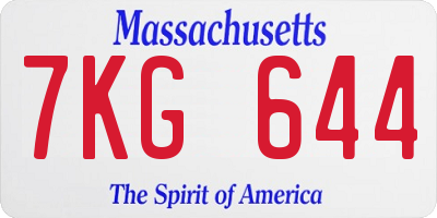 MA license plate 7KG644