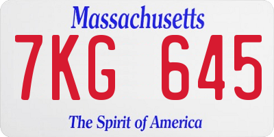 MA license plate 7KG645