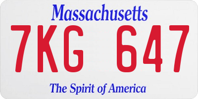 MA license plate 7KG647