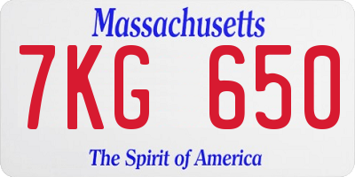 MA license plate 7KG650