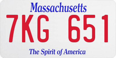 MA license plate 7KG651