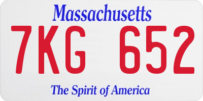 MA license plate 7KG652