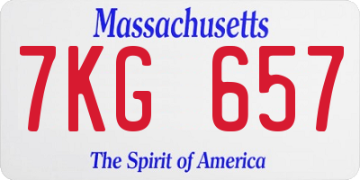 MA license plate 7KG657