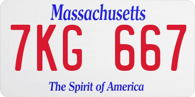 MA license plate 7KG667