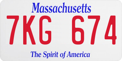 MA license plate 7KG674