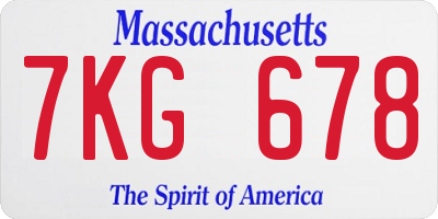 MA license plate 7KG678