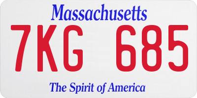 MA license plate 7KG685