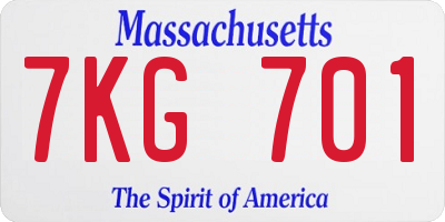 MA license plate 7KG701