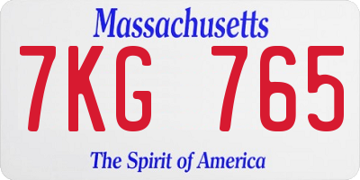 MA license plate 7KG765