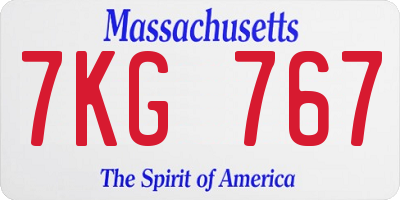 MA license plate 7KG767