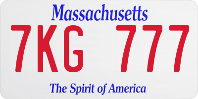MA license plate 7KG777