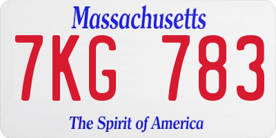 MA license plate 7KG783