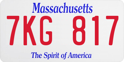 MA license plate 7KG817