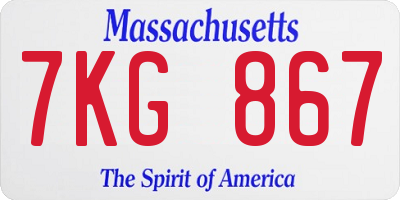 MA license plate 7KG867
