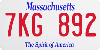 MA license plate 7KG892