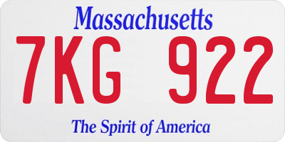 MA license plate 7KG922