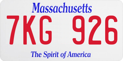 MA license plate 7KG926