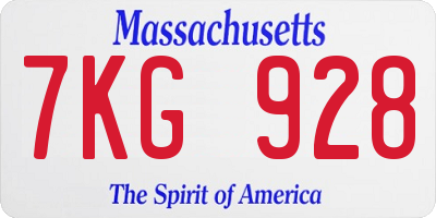 MA license plate 7KG928