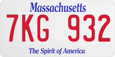 MA license plate 7KG932