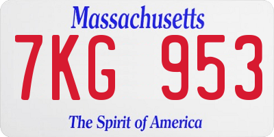 MA license plate 7KG953