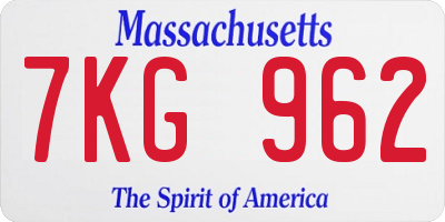 MA license plate 7KG962