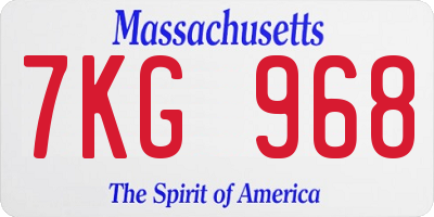 MA license plate 7KG968