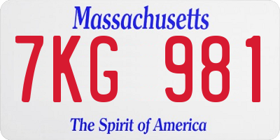 MA license plate 7KG981