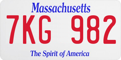 MA license plate 7KG982