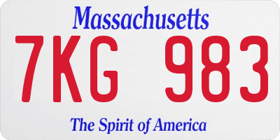 MA license plate 7KG983