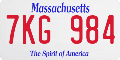 MA license plate 7KG984