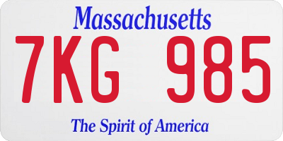 MA license plate 7KG985
