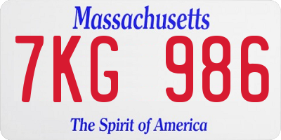 MA license plate 7KG986