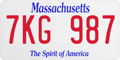 MA license plate 7KG987
