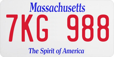MA license plate 7KG988