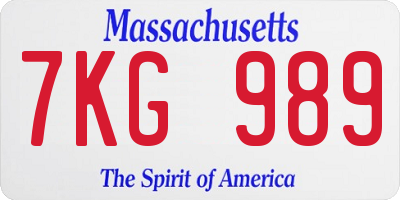 MA license plate 7KG989