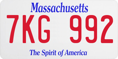 MA license plate 7KG992