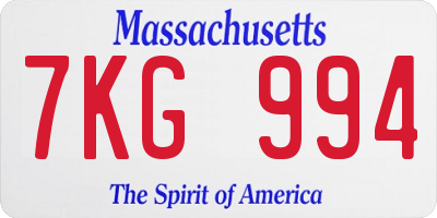 MA license plate 7KG994