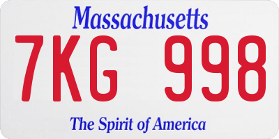 MA license plate 7KG998