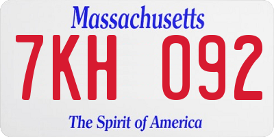 MA license plate 7KH092